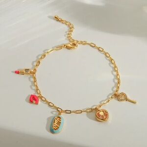 14K Gold Barbie Theme Charm Bracelet Paper Clip Chain (Barbie Oval Charm)